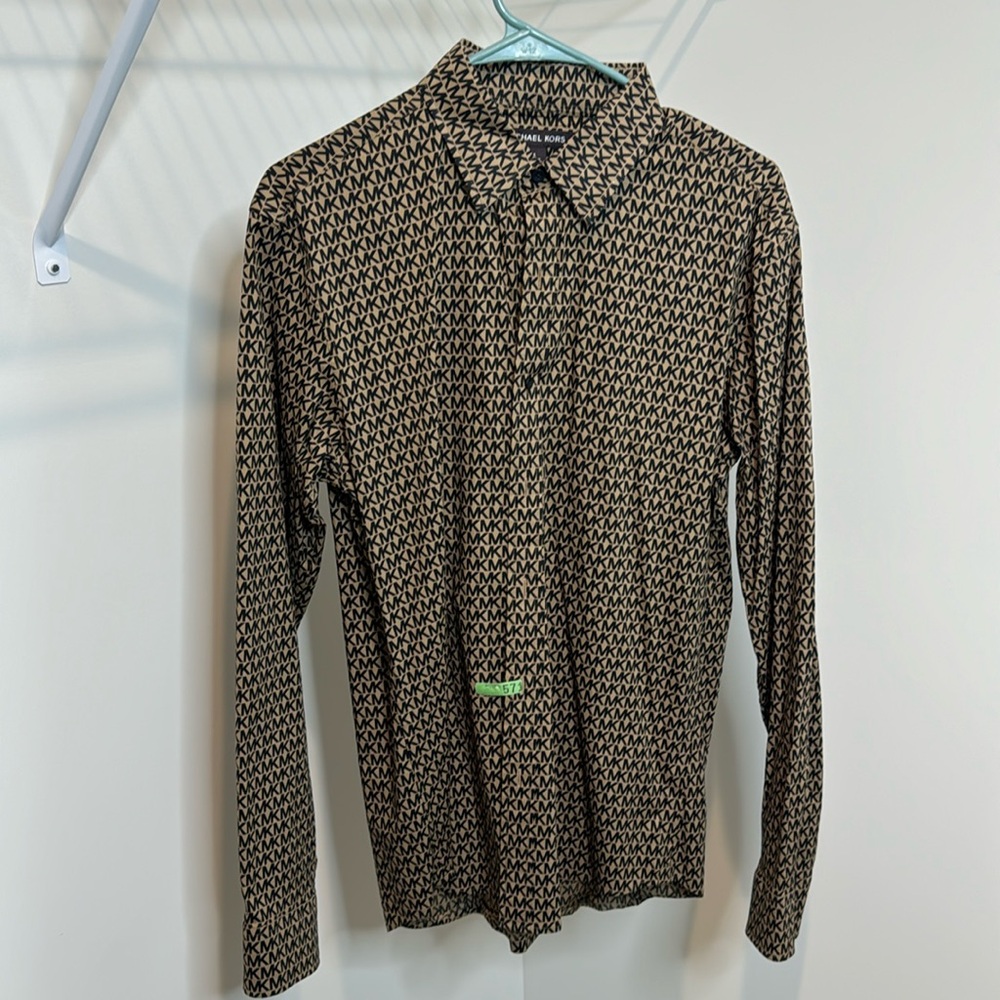 Michael Kors Monogram Logo Print Dress Shirt Size S